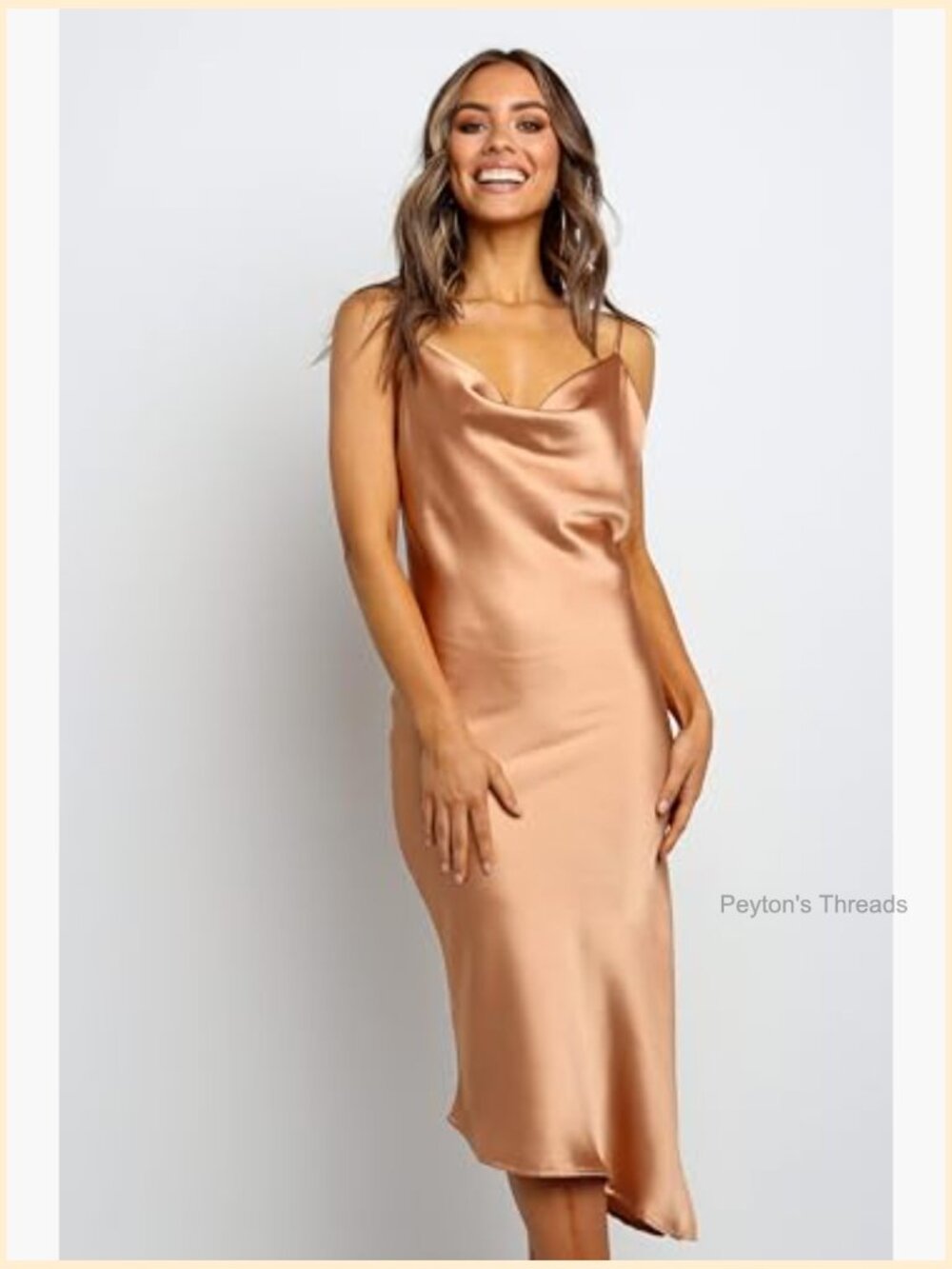 Midi A-Line Cowl Neck Sleeveless Dress with Adjustable Straps - Picture 2 of 5